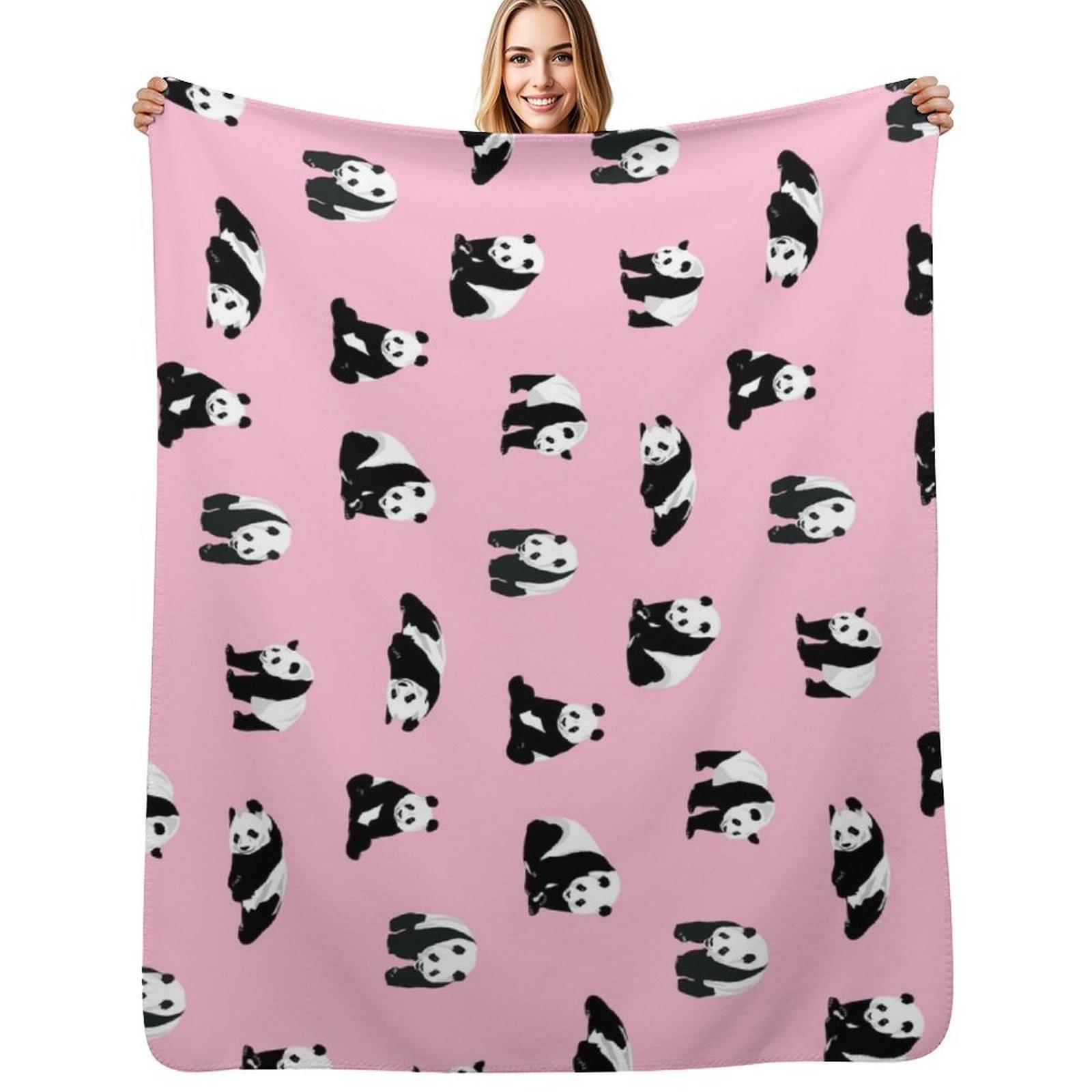 Pandas on Pink Throw Blanket Anti Shedding Soft Fuzzy Blanket for Home 102x76cm(40x30in)