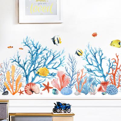 Adesivi Murali Rimovibili con Animali Marini dei Cartoni Animati per la Stanza dei Bambini Pesci Sottomarini Alghe Autoadesivi Decorazioni per Nursery