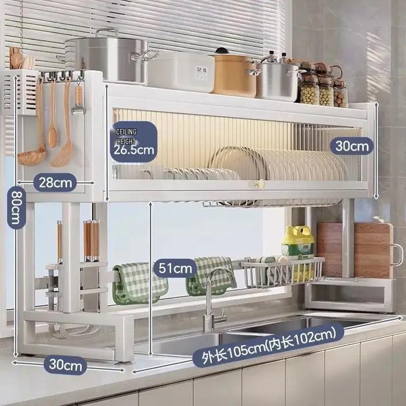 Multi-Functional Kitchen Sink Organizer and Dustproof Dish Rack