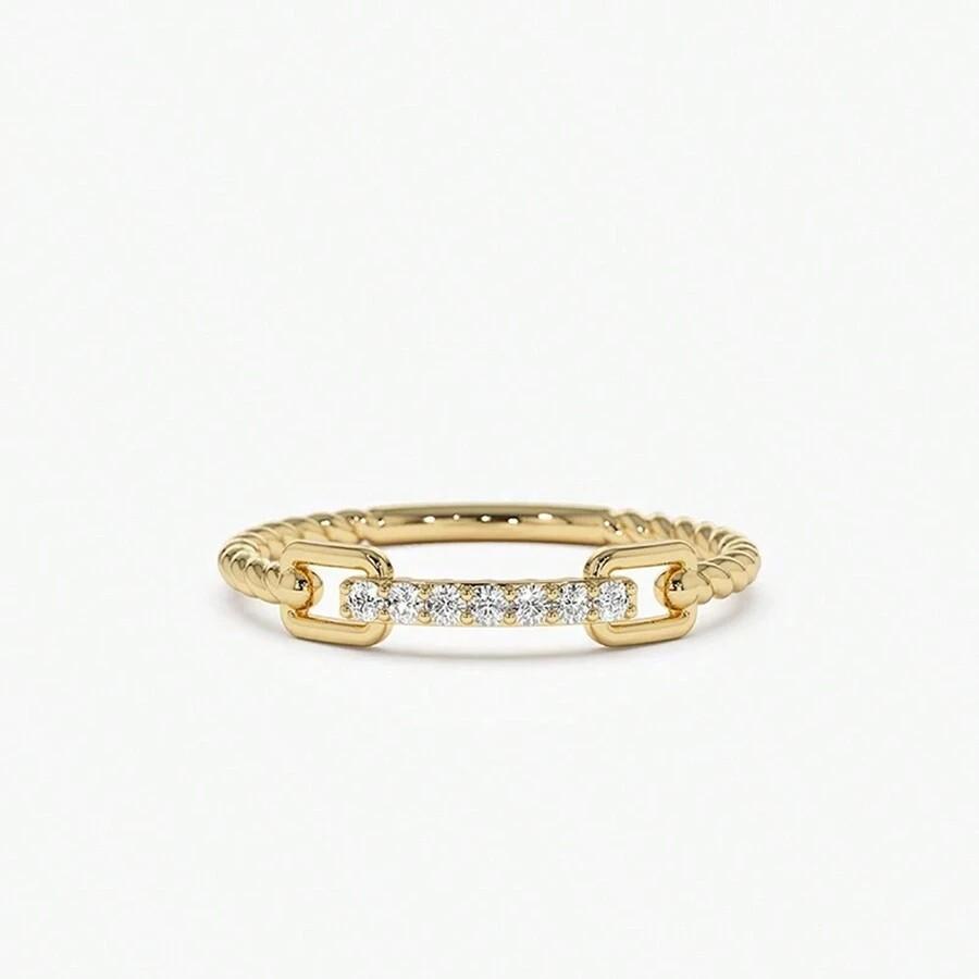 

Minimalist Rope - Textured Zircon Ring Dainty Elegant Stackable Gold/Silver Color 1 PC Trendy Jewelry For Women