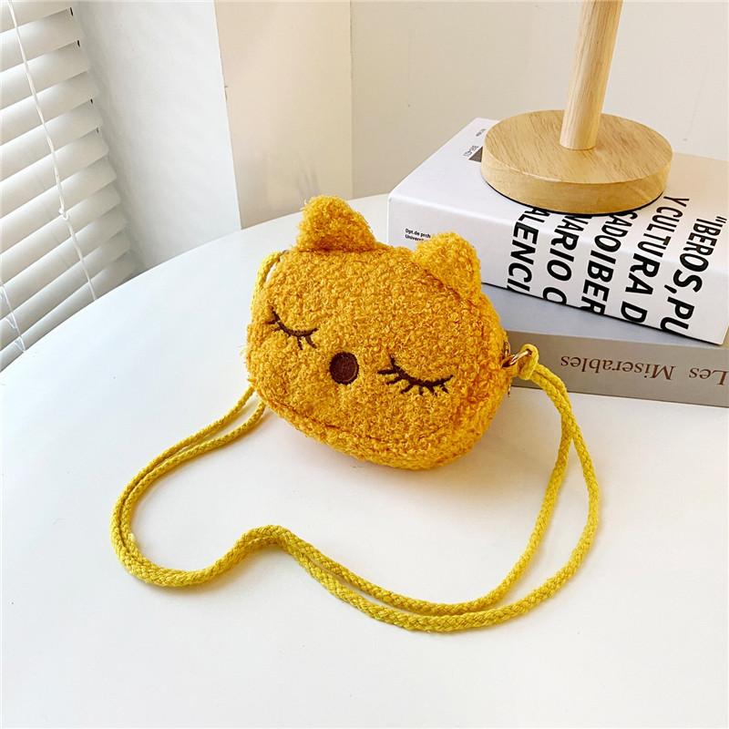Cute Plush Children Shoulder Bag Cartoon Small Cat Fleece Coin Purse for Baby Girls Fashion Messenger Bag Kids Birthday Gifts