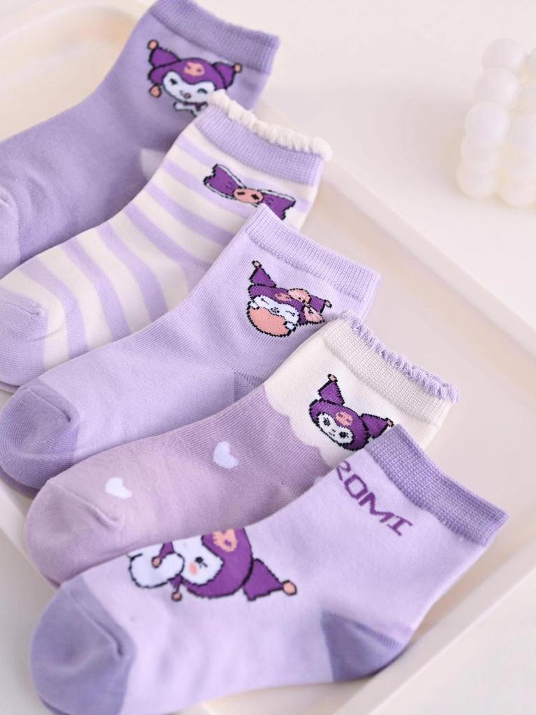 Kuromi Andningsbara Tecknade Strumpor till Knäet för Flickor – Vår/Höst Kollektion