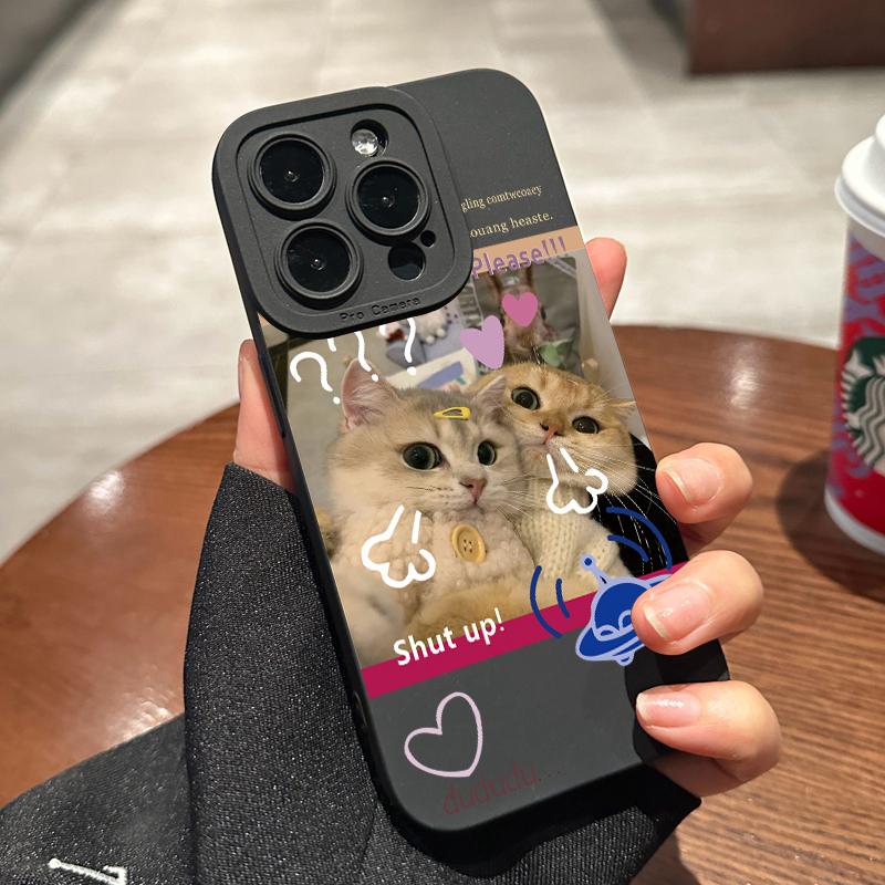 Selfie Cat Phone Case For iPhone 16 14 15 11 Pro Max 12 13 Mini XR XS Max X Plus SE 2022 Lens Protection Soft Back Cover