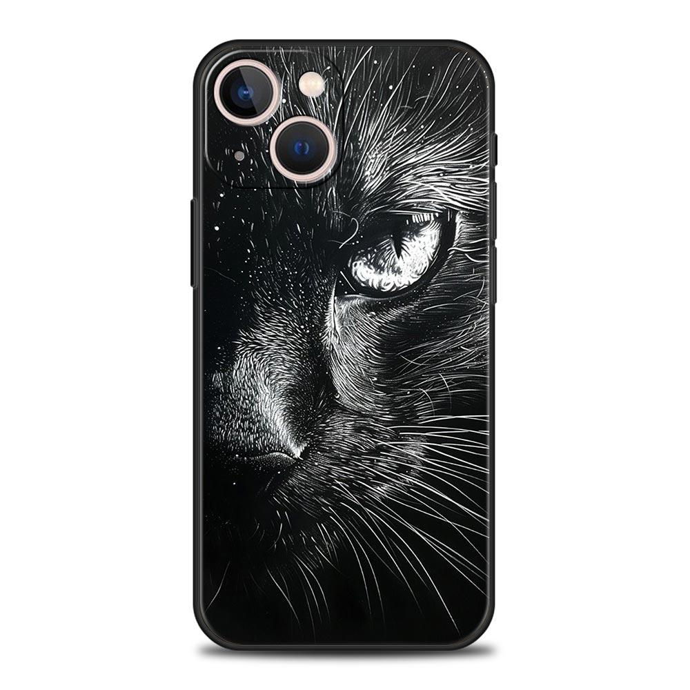 Cat Line Black Cats Phone Case For iPhone 17 16 15 Pro Max 11 12 13 14 7 8 Plus SE 2020 X XR XS Cover Soft Black