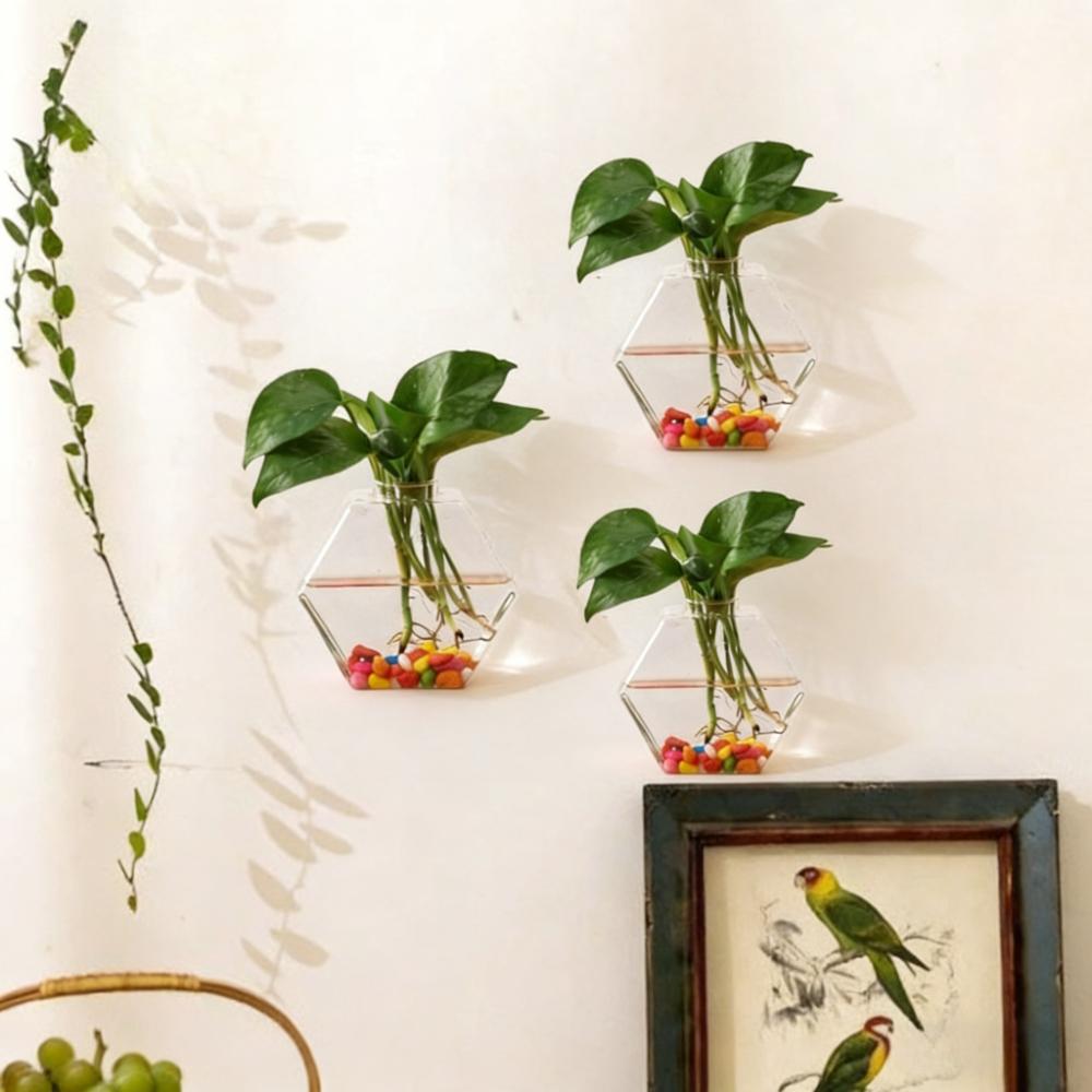 Minimalist Hanging Hexagonal Glass Vase Hydroponics Plant Propagation Vase Modern Nordic Style Vase Home Garden Ornaments
