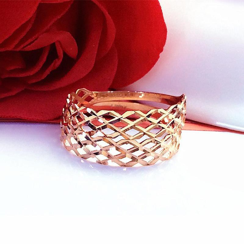 Purple Gold Rhombus Ring Plated With Rose Gold Car Flower Hollow Pattern Live Design Ring Jewelry