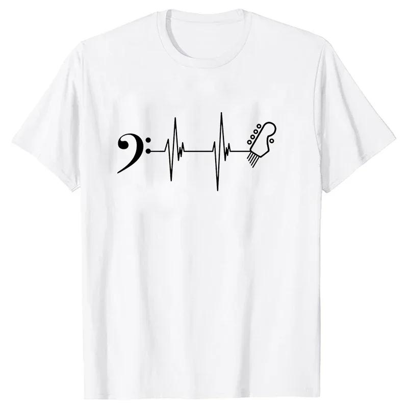 5 String Bass Guitar Clef Heartbeat Graphic Tee Men Novelty Funny Shirt Hip Hop Tshirt Streetwear Harajuku Shirt Men Shirt Homme