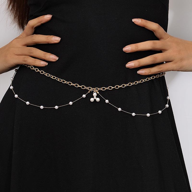 Flower Pearl Tassel Necklace Ladies Sexy Pearl Multi-Layer Body Chain Elegant Waist Chain For Beach Outfit  Accessory