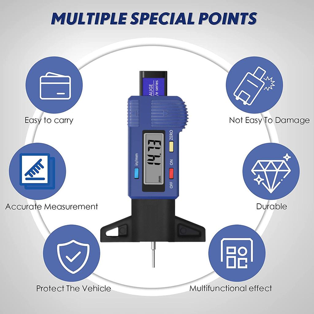 Digital Tyre Tread Depth Gauge Multipurpose Car Tread Depth Tester Tool for Safe Auto Tyre Tread Monitoring Tyre Wear Detection