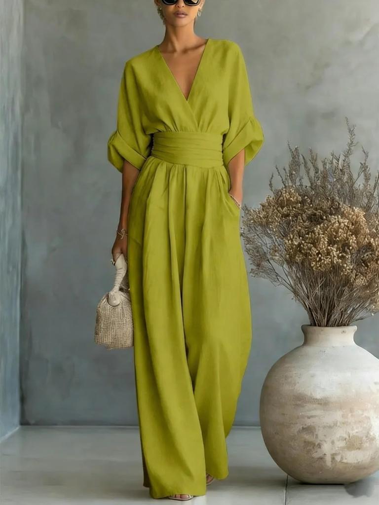 Elegant Waisted V-neck Women’s Jumpsuit