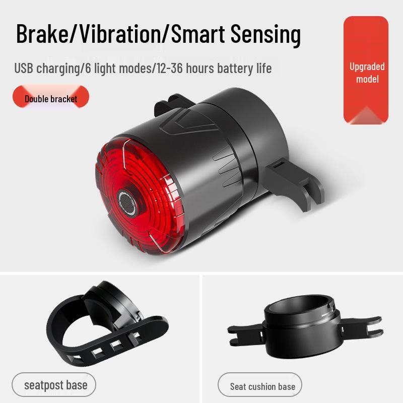 

Умный задний фонарь с функцией тормоза для велосипедов - Зарядка Type-C, Долгое время работы от аккумулятора, Предупреждение о торможении с датчиком вибрации