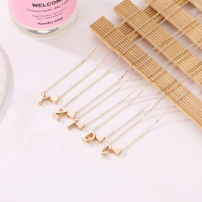 New Trendy Capital A-Z Women's Necklaces Gold Color Short Chain Heart Pendants Sexy Daily Wear Neck Jewelry Party Decor Collar