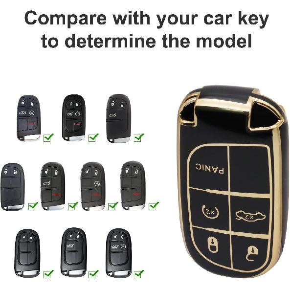SUNCARACCL for Jeep Key Fob Cover with Leather Keychain, Soft TPU Full Cover Protection Key Case for Grand Cherokee Renegade Dodge Durango Challenger