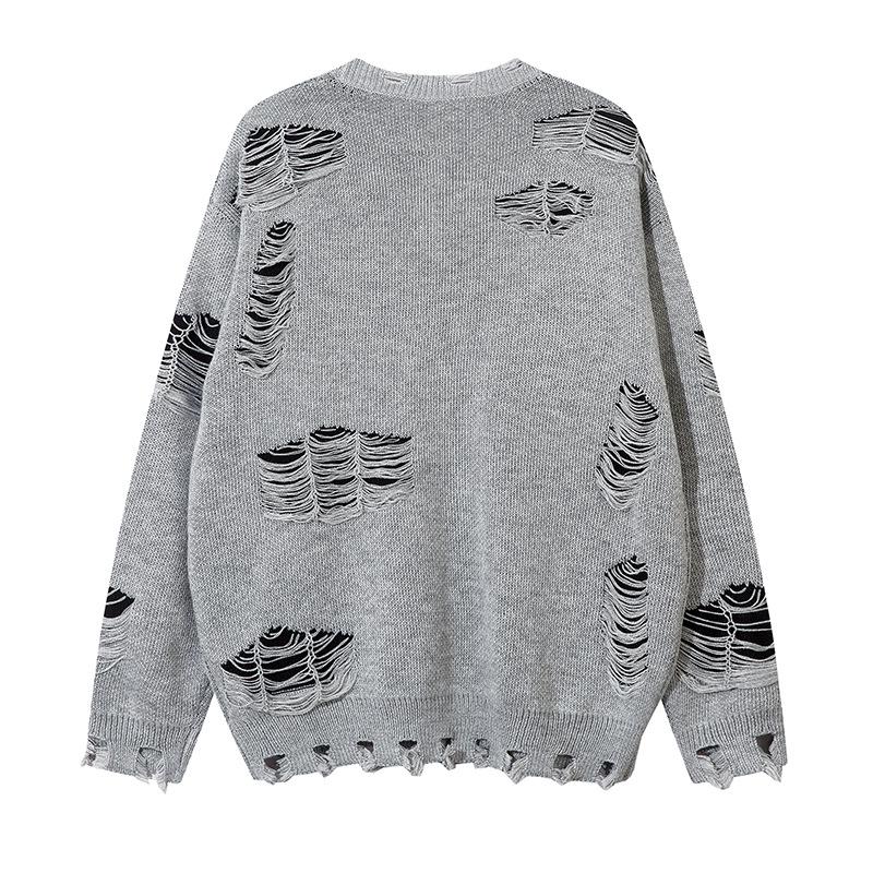 Pull Zippé Déchiré Tendance Unisexe Automne 2024 - Maille Streetwear Ample
