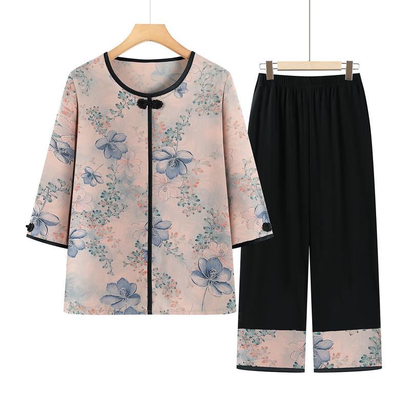 Da Tang Fu Ren Women s Hibiscus Print Summer Set 5XL