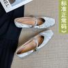 Sheepskin version silver inner height increasing shoes square head new single shoes women's beautiful ballet shoes thick high heel Mary Jane shoes