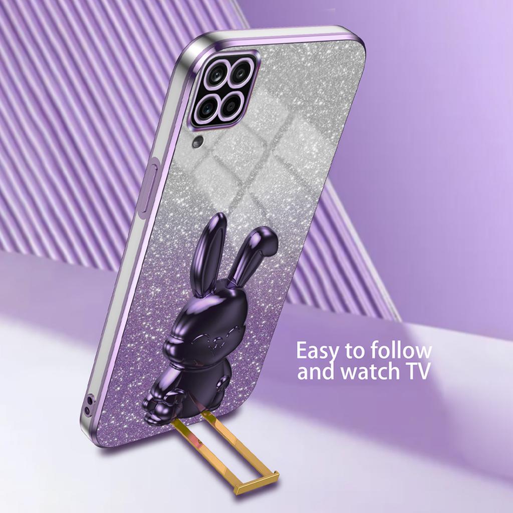 For Samsung Galaxy A22 4G (EU Version) Phone Case Lovely Rabbit Pull-out Kickstand Anti-scratch Cover