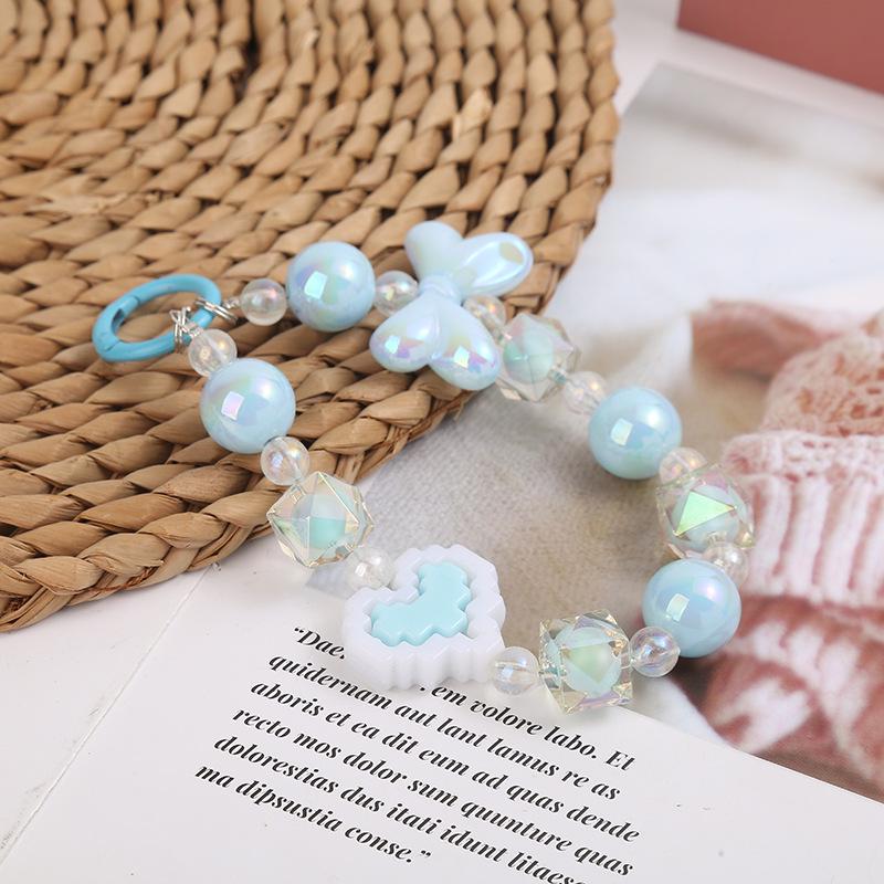 Candy Color Butterfly Beaded Phone Lanyard, Keychain & Heart Pendant with Building Blocks