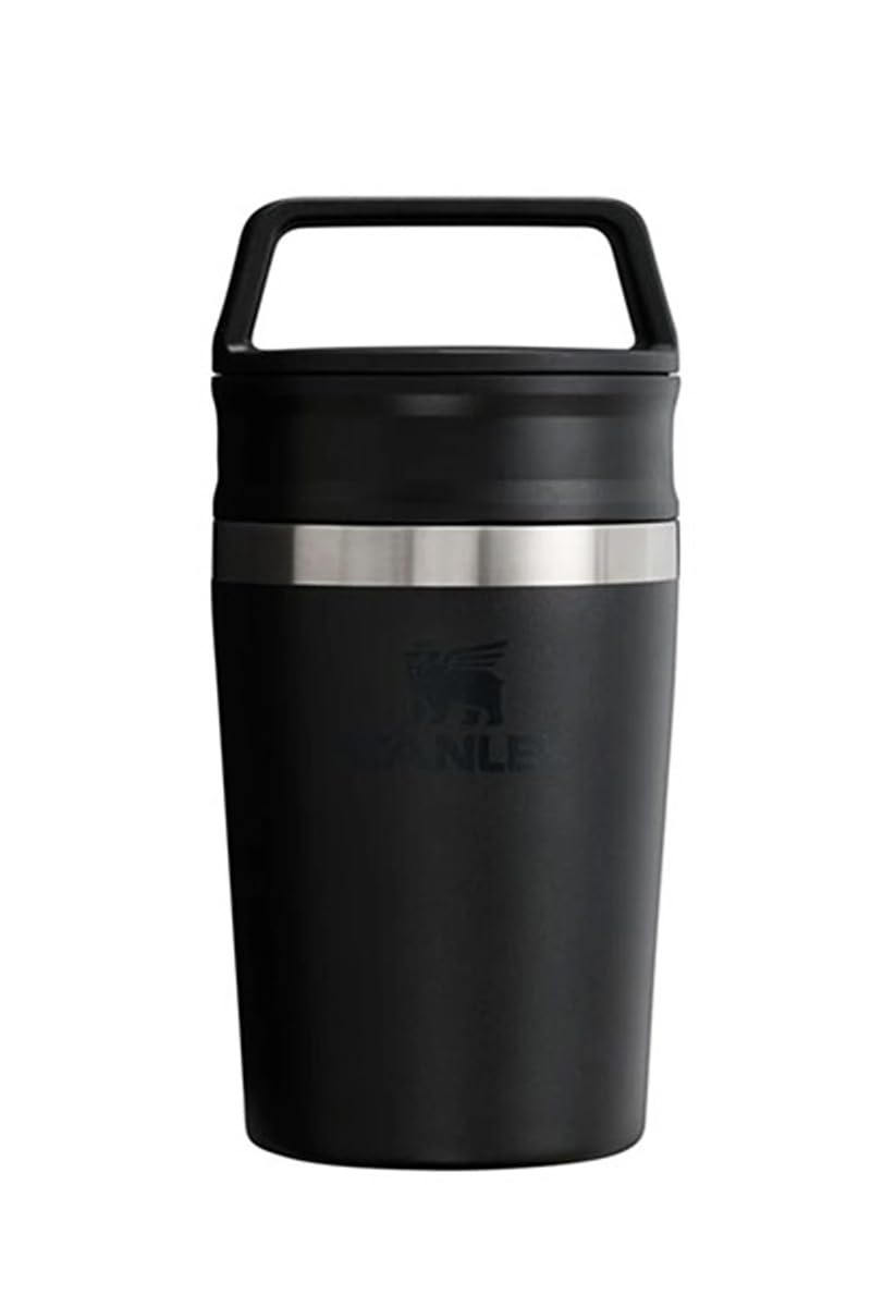 

STANLEY Cafe To Go Vacuum with 230ml Stainless Insulated for Cold or Hot Water Black Mug, 0.23L Lid, Steel, Water, Bottle, Tumbler, Outdoor, Office,