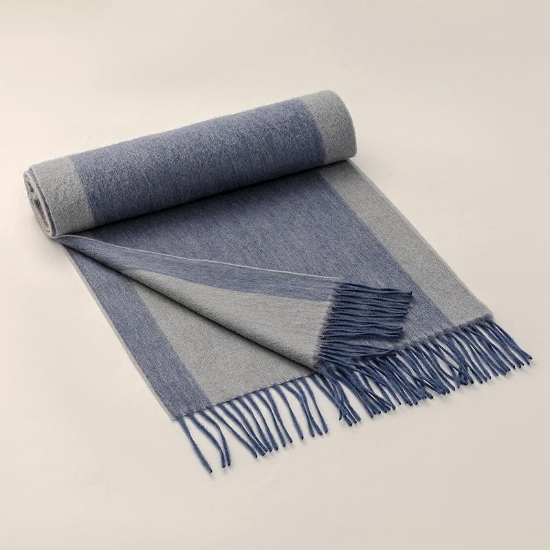 Britischer Weicher Karoschal 100% Wolle Herrenschals Herbst und Winter Zweifarbig Verdickter Wollwarmschal 35x196cm