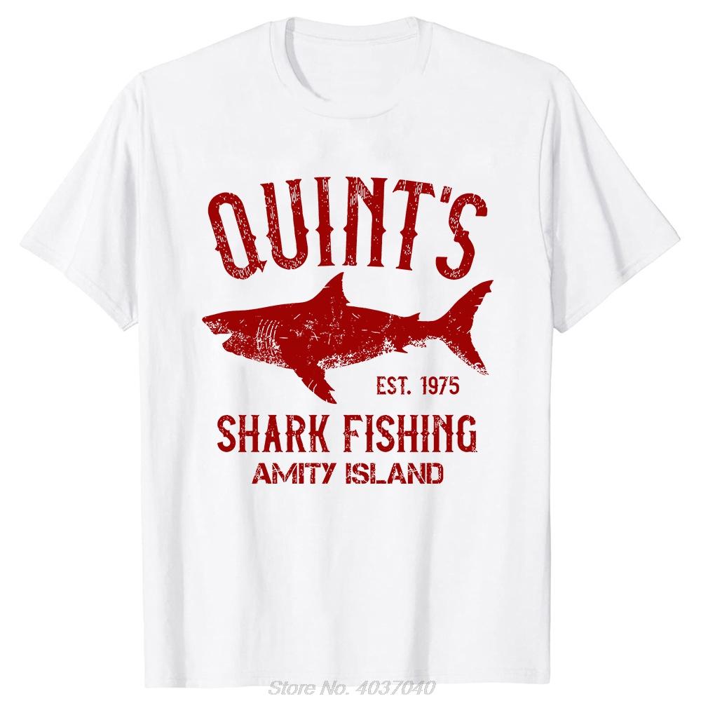 Quints Shark Jaws Amity Island 1975 Navy Tshirt Unisex Cotton Clothing Casual Basic T Shirt Oversized Fitness Tshirt Tees Tops