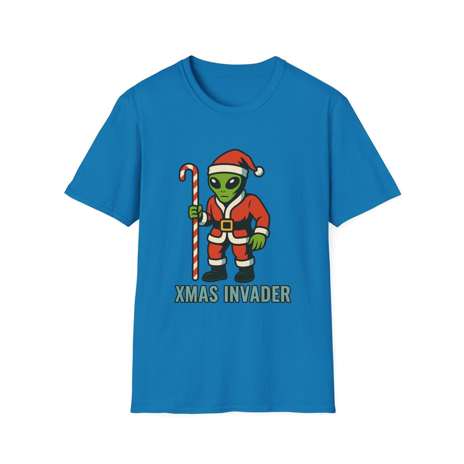 Unisex Softstyle T-Shirt Mens Womens Tees Top Alien Santa Candy Cane Funny Holiday Christmas M