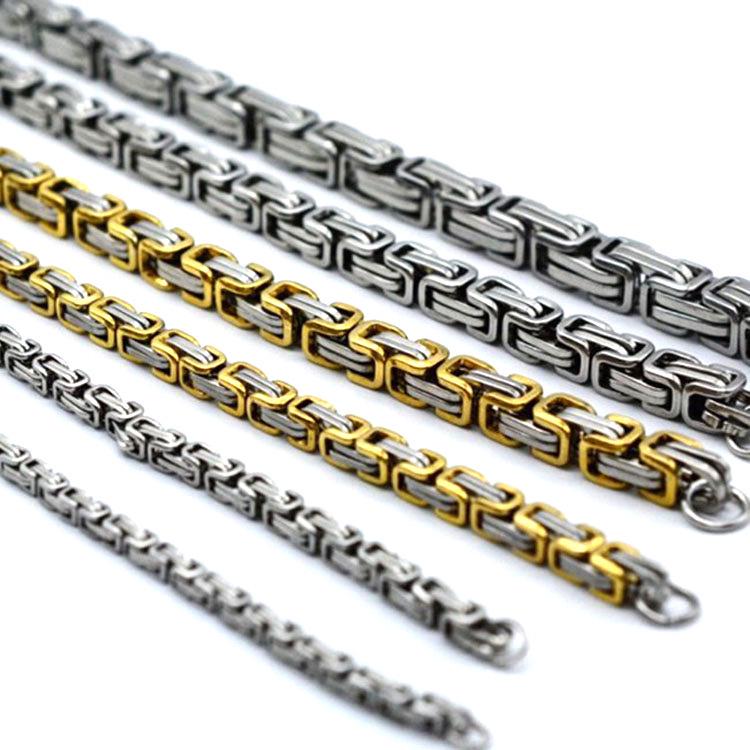 European & American Hip Hop Byzantine Chain Necklace - Stainless Steel, Men's Steel Color, Titanium Steel Emperor Design