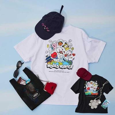 Official BT21 WORLD VOYAGE Short Sleeve T-Shirt (White / Black) - Essential Travel Style