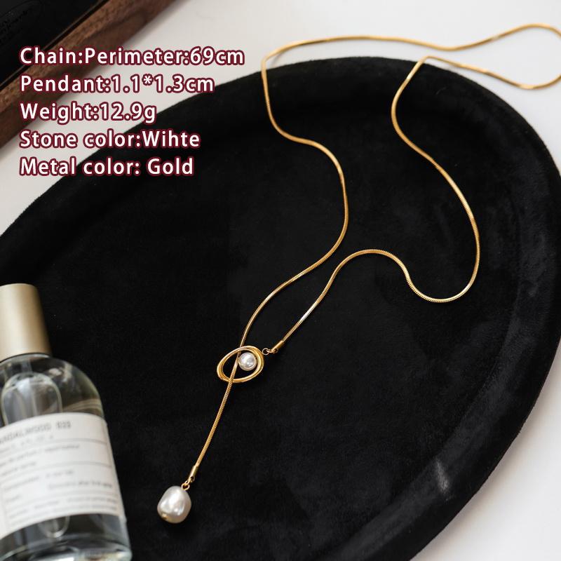 Stainless Steel Pull-out Adjustable Chain Baroque Pearl Pendant Long Necklace for Womens Fashion Sweater Chain New Jewelry