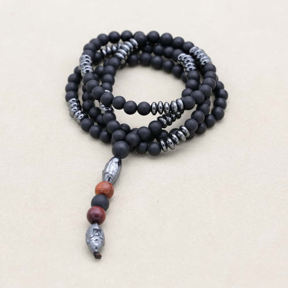 6mm Black Matte Onyx Hematite Carving Bead Men's Necklace Beaded Pendant Necklace Punk Handmade Jewelry Gifts