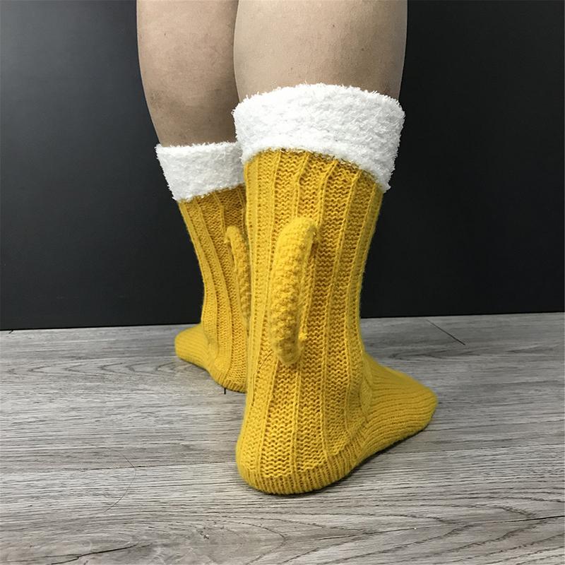 Women Men Beer Mug Socks Indoor Outdoor Funny Knitted Beer Socks With Handcrafted Handle 3D Novelty Gift For Christmas Party