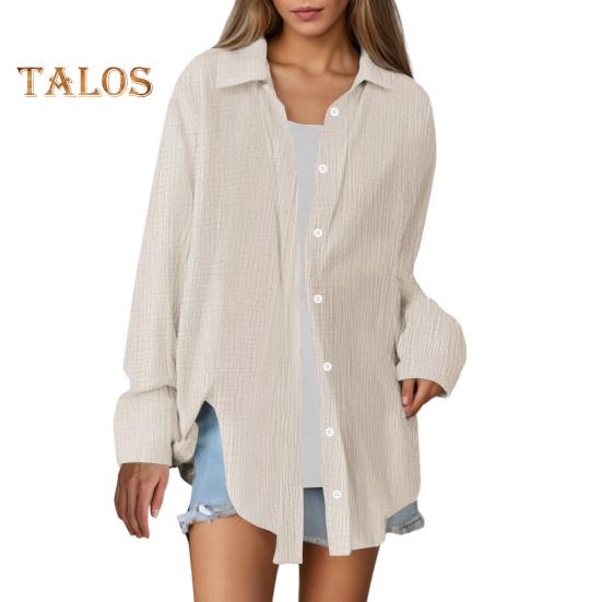 

Женская рубашка с лацканами, длинным рукавом, пуговицами, планкой, однотонная, свободного кроя, легкая в уходе, мятая рубашка XXL абрикосовый