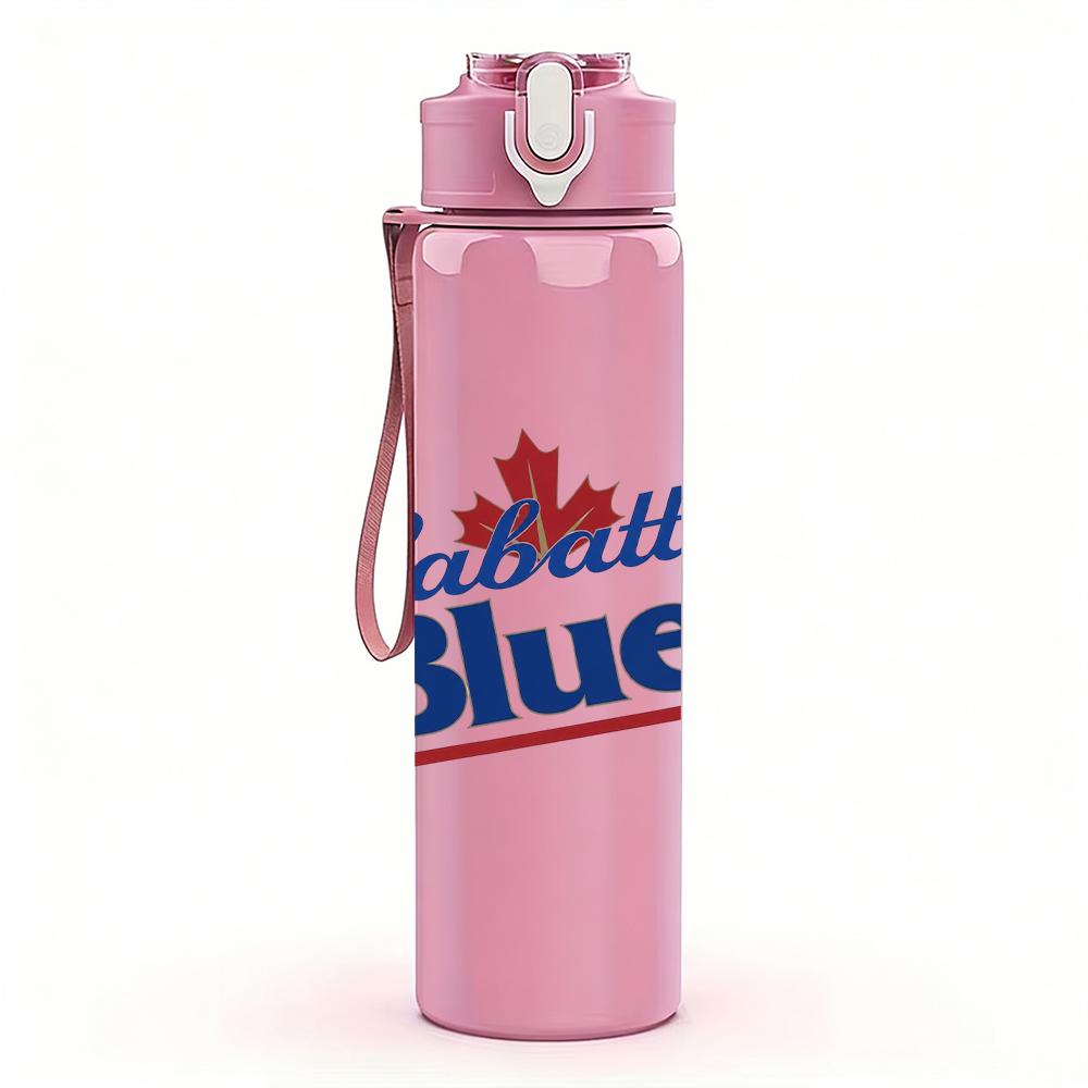 1PC Labatt Blue Circular Brand Logo Print 750ml Colorful Plastic Sports Water Bottle Leakproof Pop Up Lid with Straw for Outdoor Work Home Use
