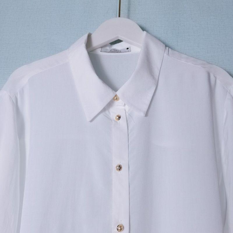 Fashion Original Single Cut Label Wood Tencel Long Sleeves White Shirt Women's Brass Buckle Professional Commute Bottoming Shirt Accessible Luxury OL