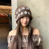Retro Jacquard Knitted Headgear Women's Autumn and Winter Warm Face Small Wool Hat Cold Hat