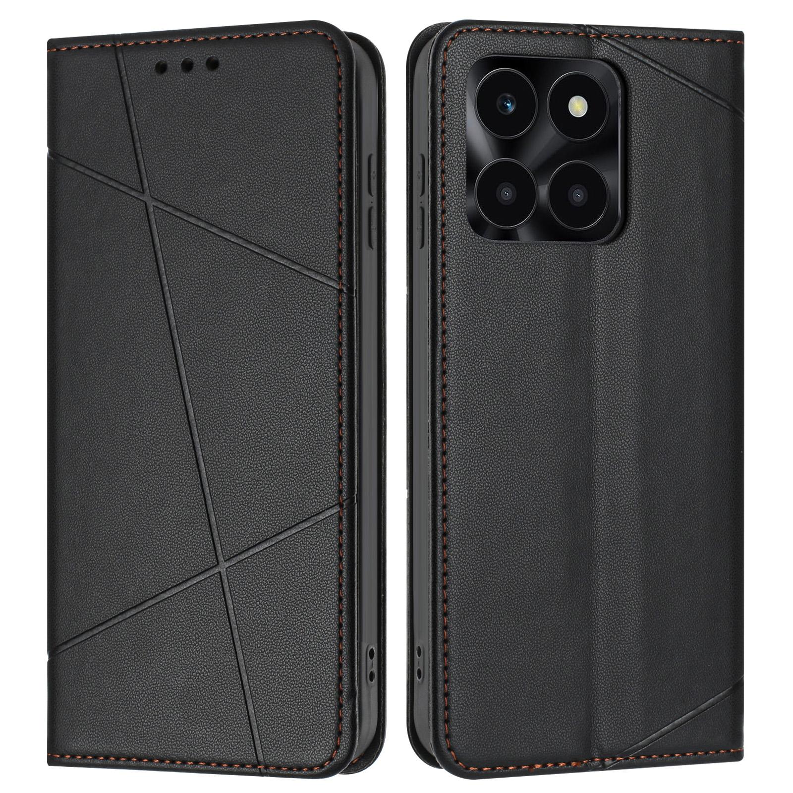 

Чехол-кошелек для Honor X6c 4G/X6b 4G/X5b/X5b Plus/X6a 4G, кожаный чехол-подставка с тиснением линий, с ремешком на запястье Black