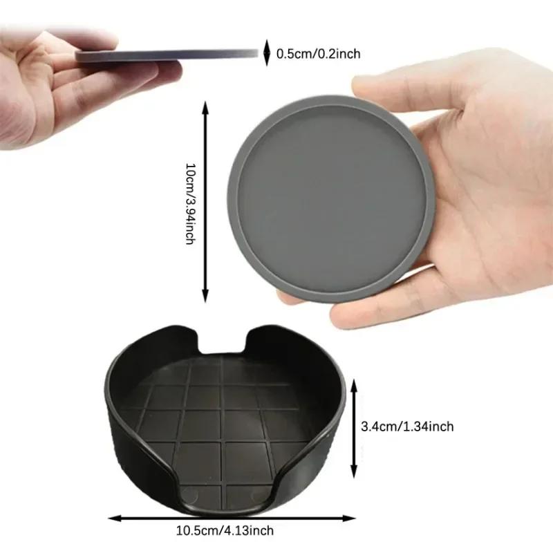 6 Pads 1 Plastic Holder Non-slip Silicone Drinking Coaster Set Holder Cup Coaster Mat Set Round Mat Home Office Table Decor