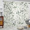 2-Piece Floral Tulle Curtains With Green Leaf Pattern, Polyester, Suitable For Bedroom And Living Room, Machine Washable
