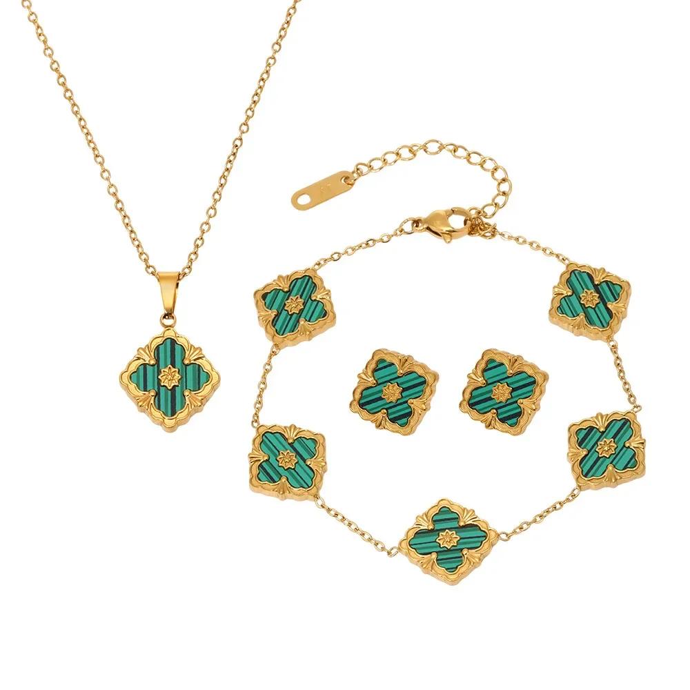 1 Set Fashion Elegant Buccellati 15 Large Clover Necklace Bracelet Earrings Plated 18k Crafted Vintage Rhombus Court Style Set