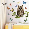 Decorative Party Window Sticker Owl Butterfly Wall Sticker, Forest Animal Illustration Decals, Nature Inspired Balcony Glass Decor Waterproof