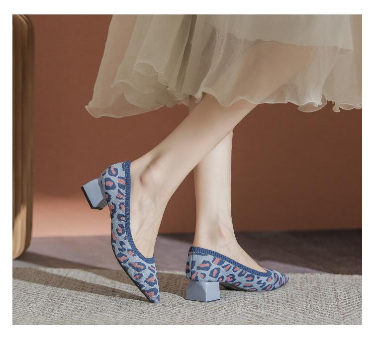 

Женские туфли-лодочки 2024 Новые универсальные вязаные туфли Толстый каблук и острый носок Слипоны Сетчатые легкие туфли 40 Zapatos De Mujer 39