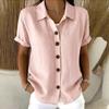 Women Tops Lapel Short Sleeve Buttons Placket Shirt Tops Pure Color Loose Fit Casual Style Shirt Home Dates Versatile Wear