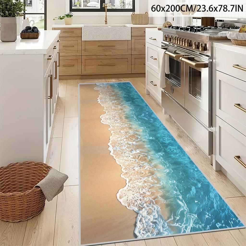 1pc Blue Water Ripple Long Runner Rug 2D Print Non-Slip Machine Washable for Hallway/Kitchen/Bedroom/Entryway/Living Room Decor