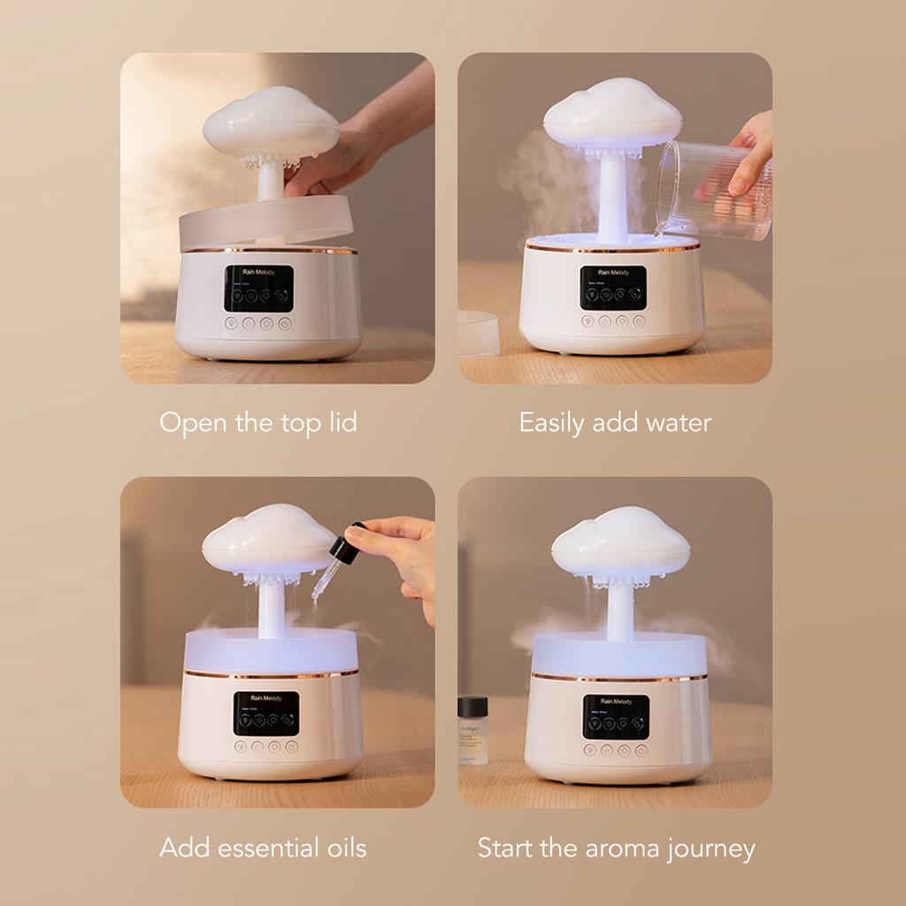 Rain Cloud Essential Oil Diffuser Humidifier Ultrasound Water Drip White Noise Night Light Aroma Diffuser with Display Timer