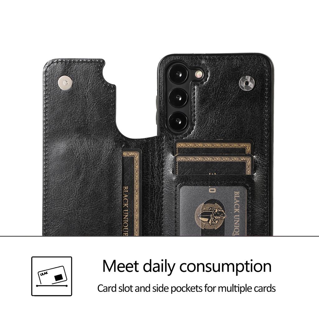 Für Samsung Galaxy S23 PU-Lederbeschichtete TPU-Handyhülle Duale Tasten Kartenhalter Ständer Abdeckung