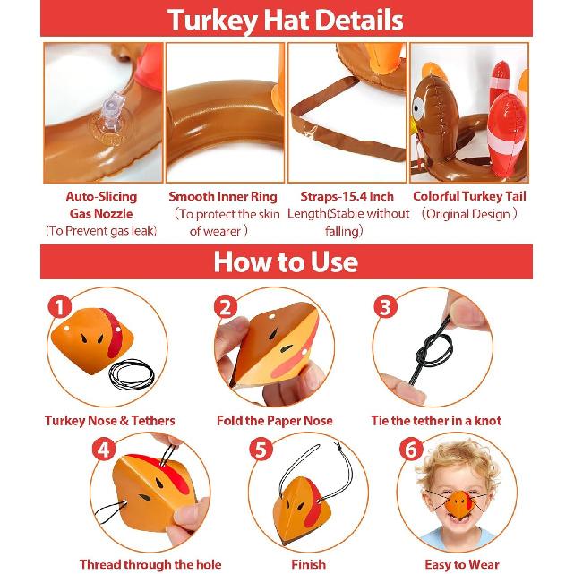 3 Pack Thanksgiving Ring Toss Games Toys for Kids Thanksgiving Inflatable Turkey Hat Toss Games Thanksgiving Family School Party Favors Supplies