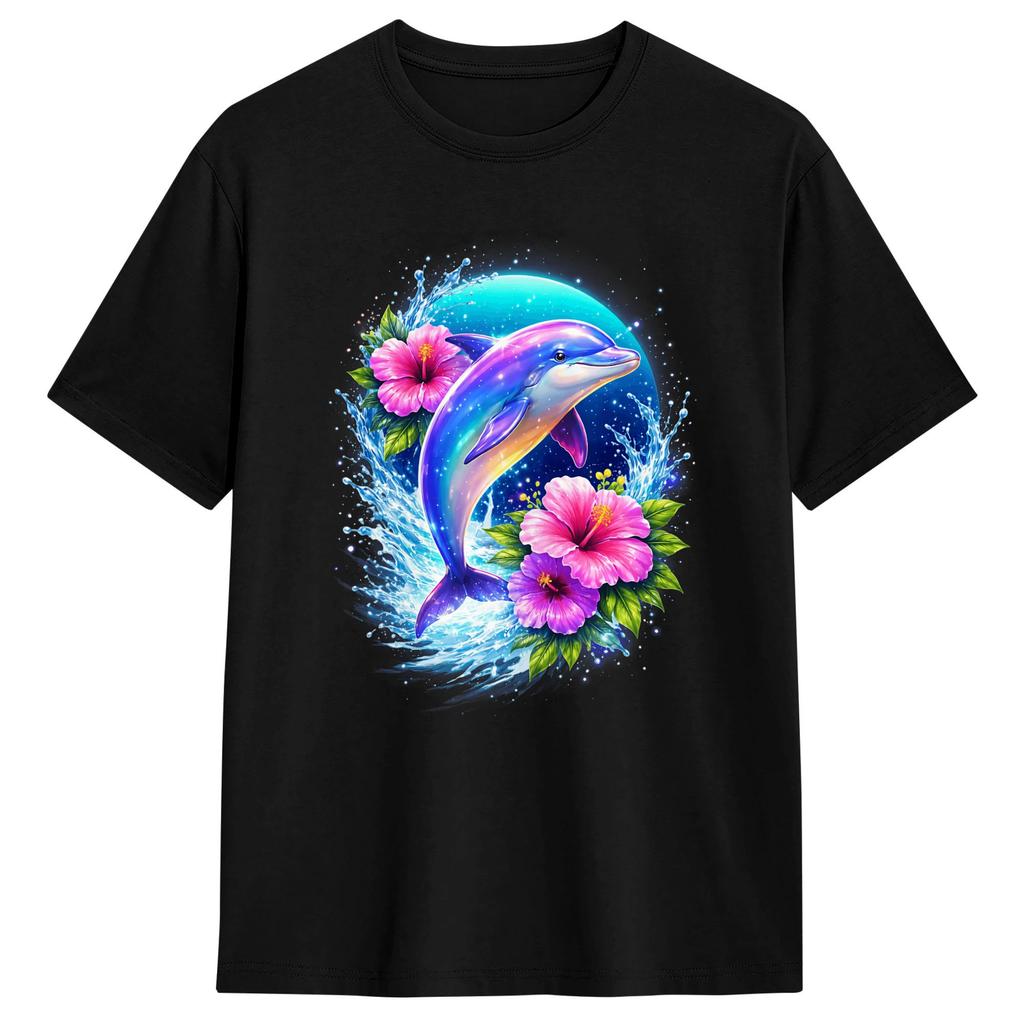 Dolphin Colorful Rainbow Oceanscape Tshirt Summer Streetwear Tshirts 100 Cotton Fashion Tshirt For Unisex Casual Clothes