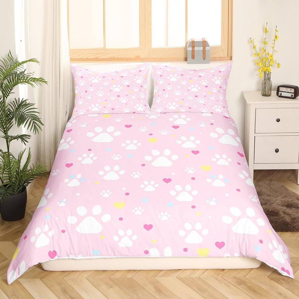 Dog Paw Print Duvet Cover Set Puppy Bedding Set Cute Animal Cartoon Pattern Quilt Cover