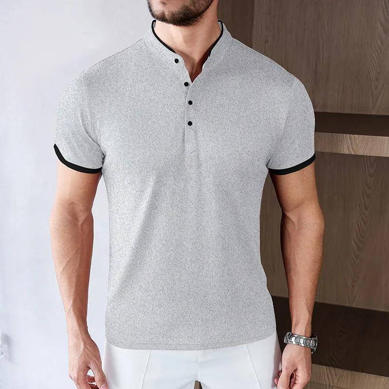 Men's Casual Fashion Solid Color Short Sleeve Stand up Collar T-shirt 2026 Summer Versatile Comfortable Top