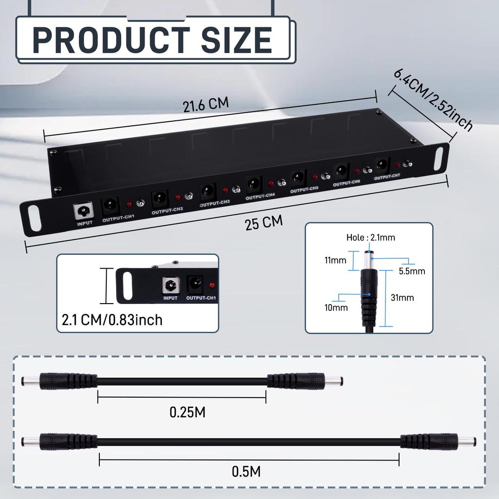 GeeekPi 10-inch Rackmount Power Distribution Unit (Rack PDU) DC PDU Lite 7-CH 0.5U, for DeskPi Rackmate T1T0T2 and 10-inch Server Cabinets, with 7